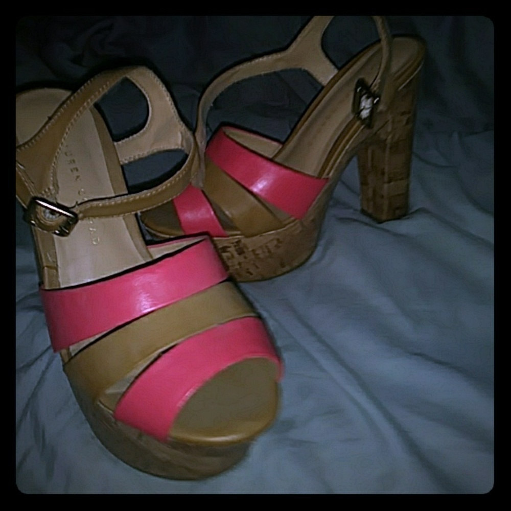 Pink and brown strappy heels
